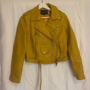 Faux Leather Moto Jacket in Yellow Mustard